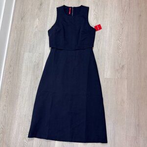 Spanx Ponte Fitted Midi Black Sleeveless Dress Womens Medium Classic Navy 20599R